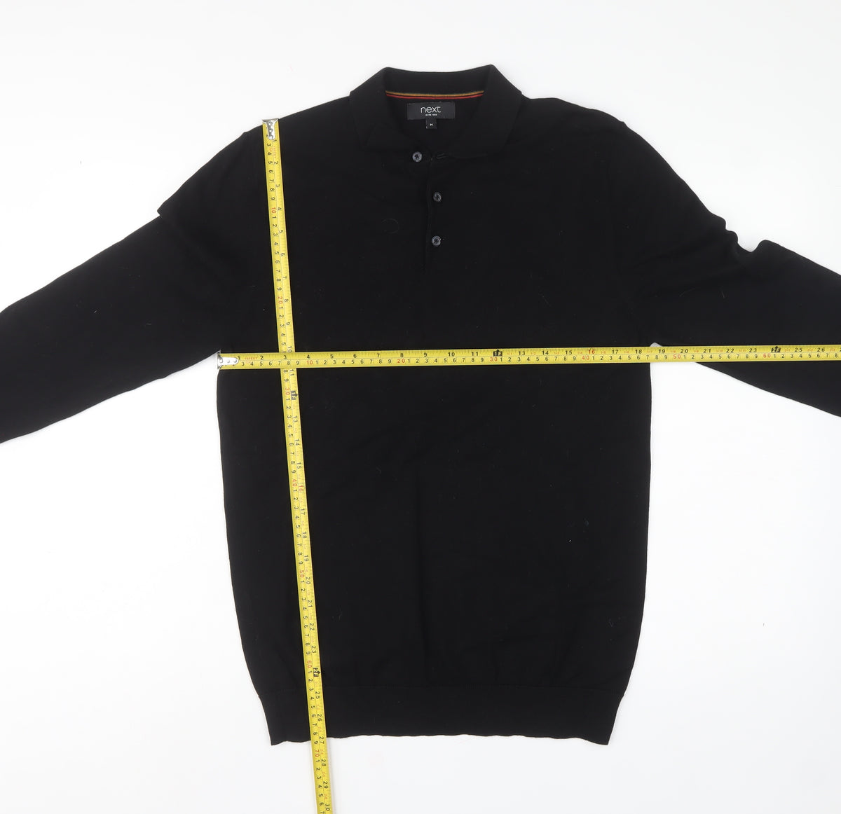 Next Men’s Black M Collared Henley Cotton Knit Jumper Long Sleeve