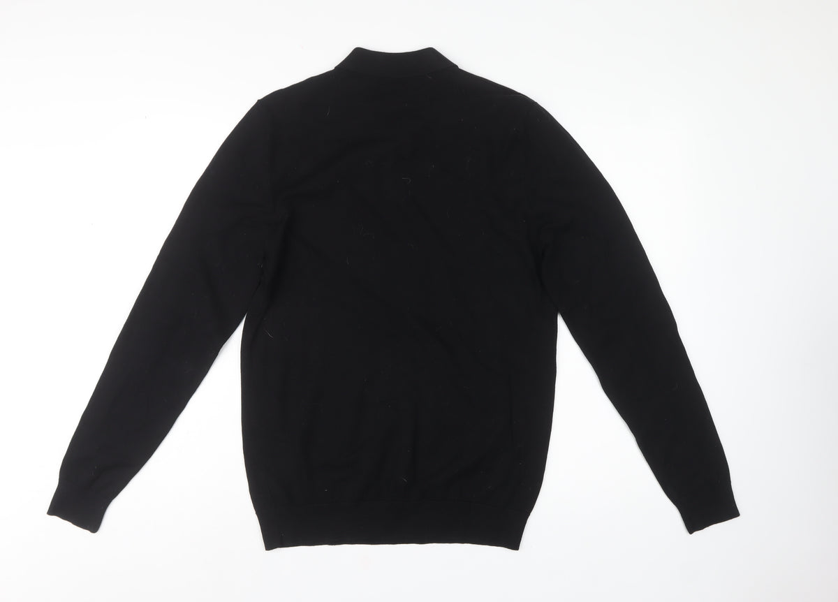 Next Men’s Black M Collared Henley Cotton Knit Jumper Long Sleeve