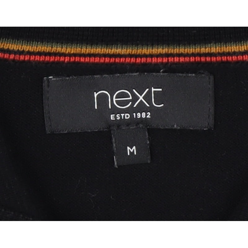 Next Men’s Black M Collared Henley Cotton Knit Jumper Long Sleeve