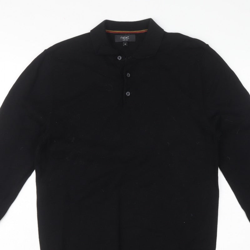 Next Men’s Black M Collared Henley Cotton Knit Jumper Long Sleeve