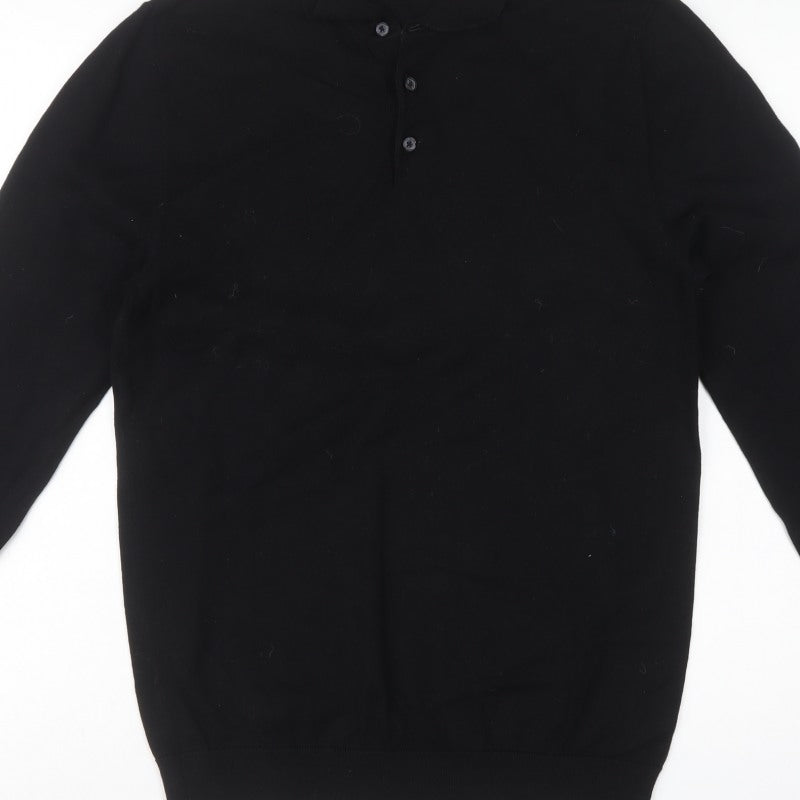 Next Men’s Black M Collared Henley Cotton Knit Jumper Long Sleeve