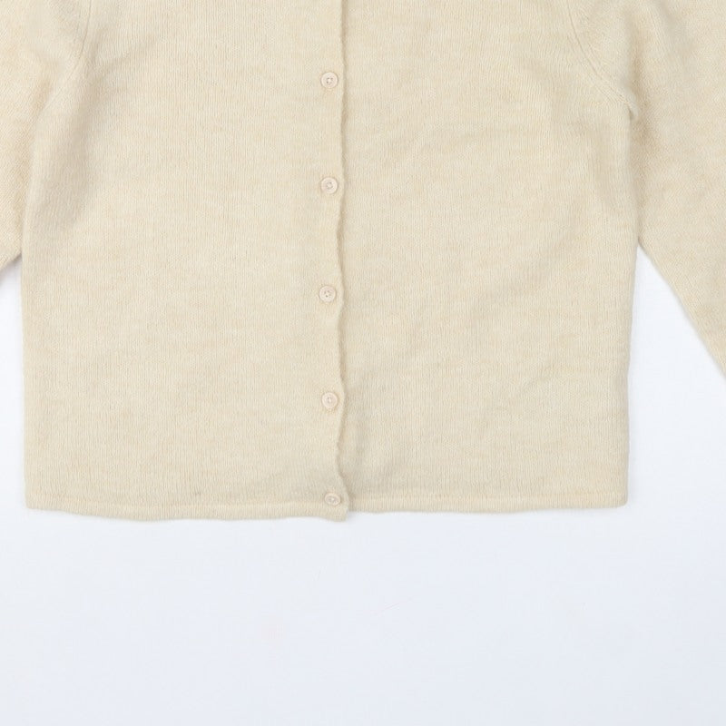 Saint Tropez Women Ivory M Fine Knit Wool Blend Cardigan