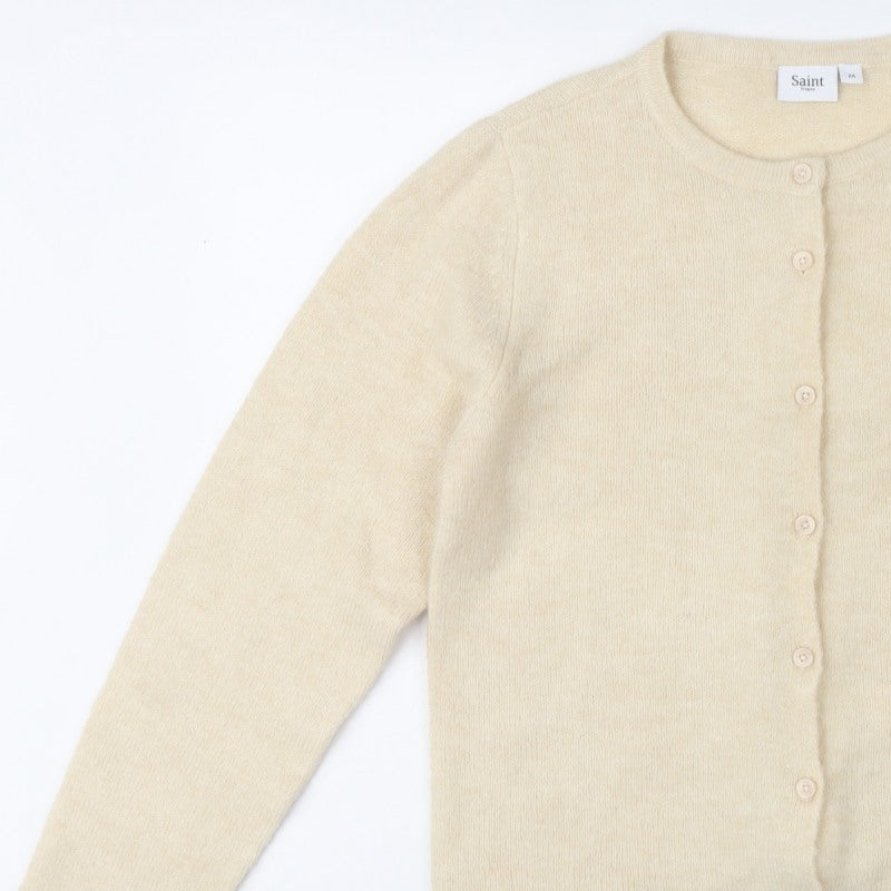 Saint Tropez Women Ivory M Fine Knit Wool Blend Cardigan