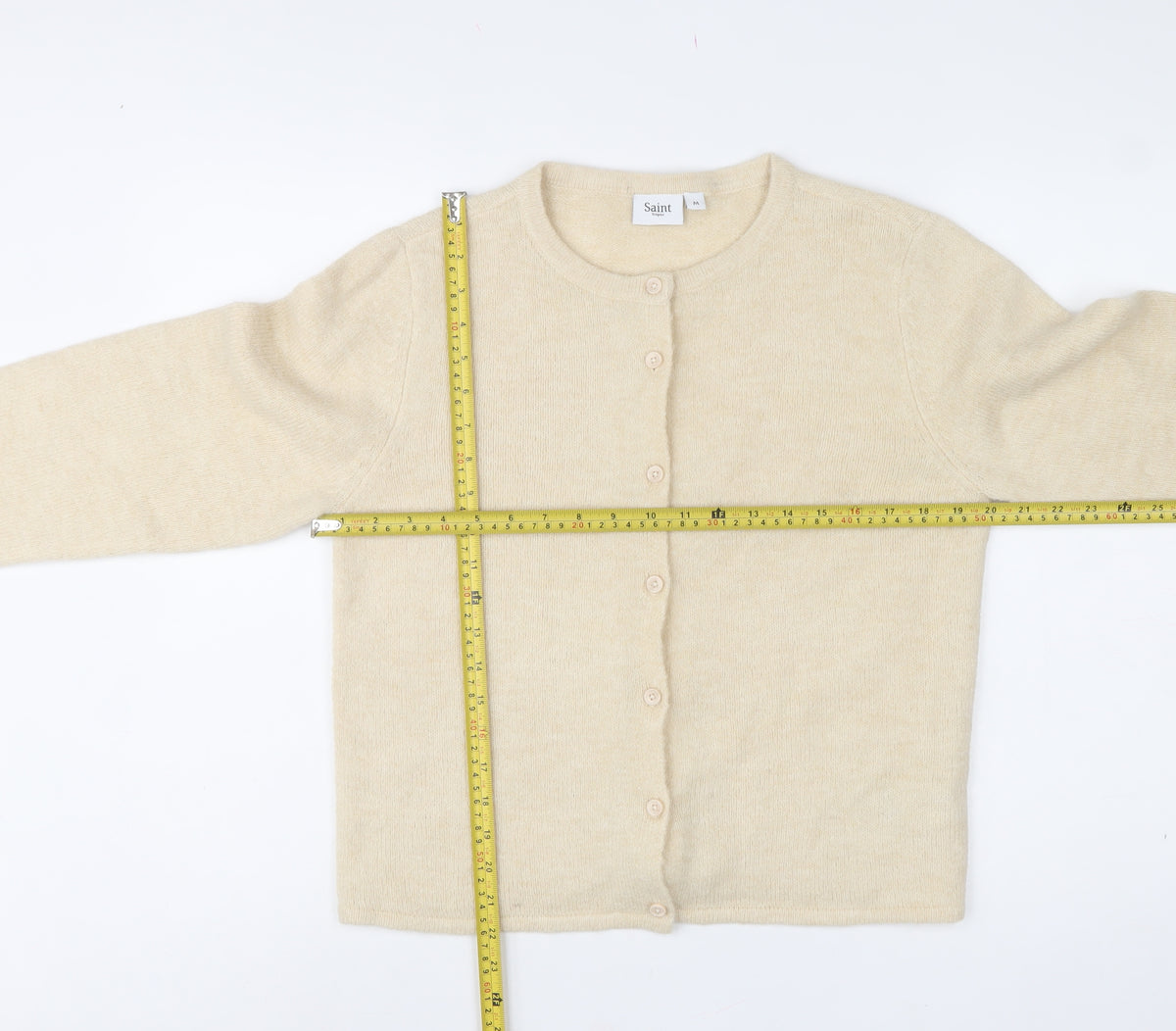 Saint Tropez Women Ivory M Fine Knit Wool Blend Cardigan