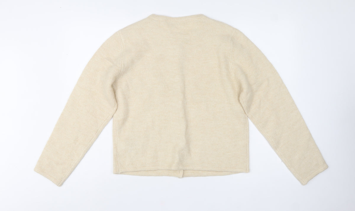 Saint Tropez Women Ivory M Fine Knit Wool Blend Cardigan