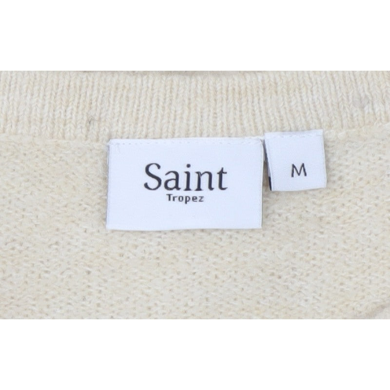 Saint Tropez Women Ivory M Fine Knit Wool Blend Cardigan