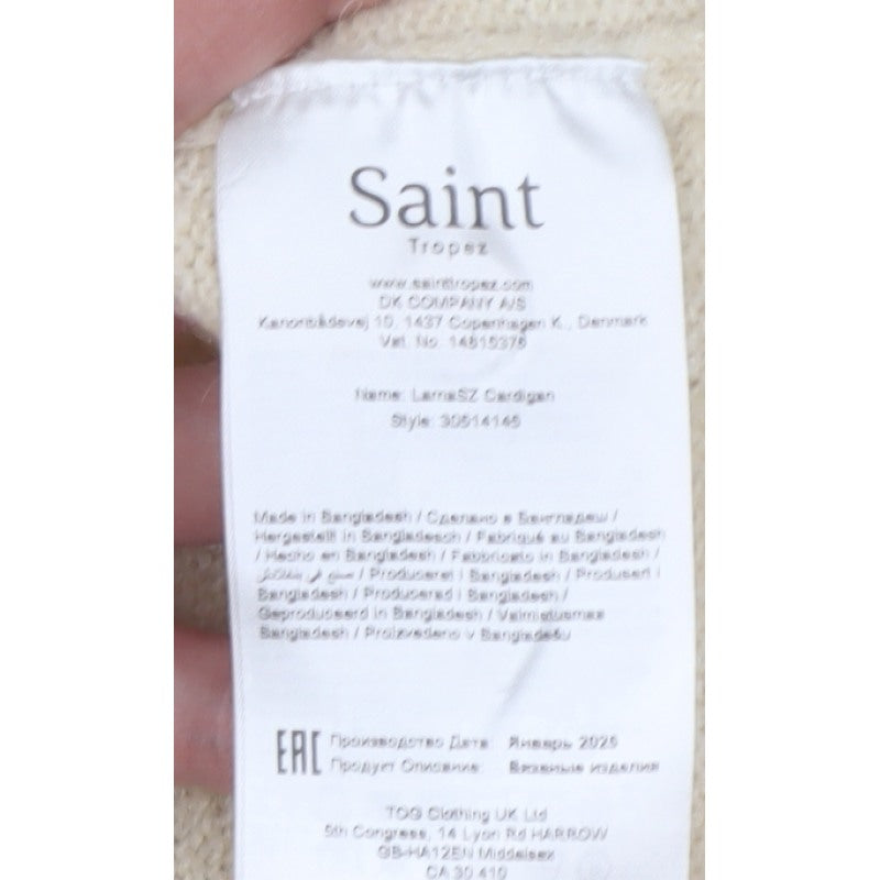 Saint Tropez Women Ivory M Fine Knit Wool Blend Cardigan