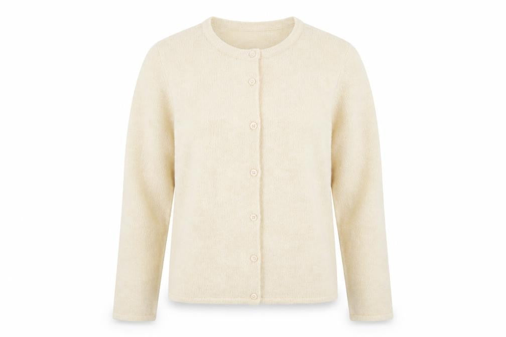 Saint Tropez Women Ivory M Fine Knit Wool Blend Cardigan