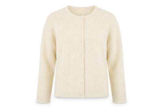 Saint Tropez Women Ivory M Fine Knit Wool Blend Cardigan