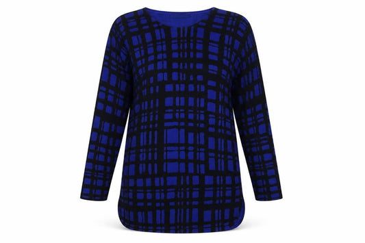 M&S Women’s Black Blue Geometric Knit Tunic Jumper UK 14 Long Sleeve