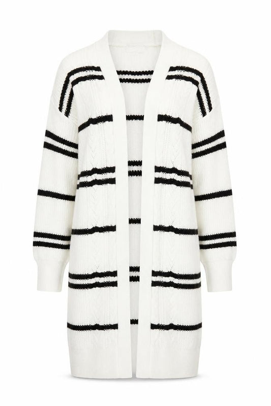 Friends Like These Women Ivory M Striped Cable Knit Long Cardigan