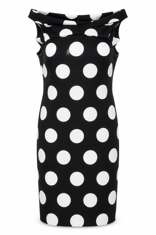 Roman Women’s Black White Polka Dot Off Shoulder Pencil Dress UK 18