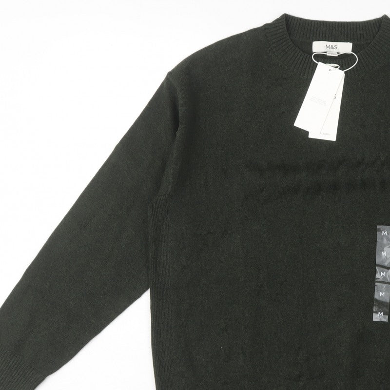 Marks & Spencer Unisex Green M Crew Neck Wool Blend Knit Jumper