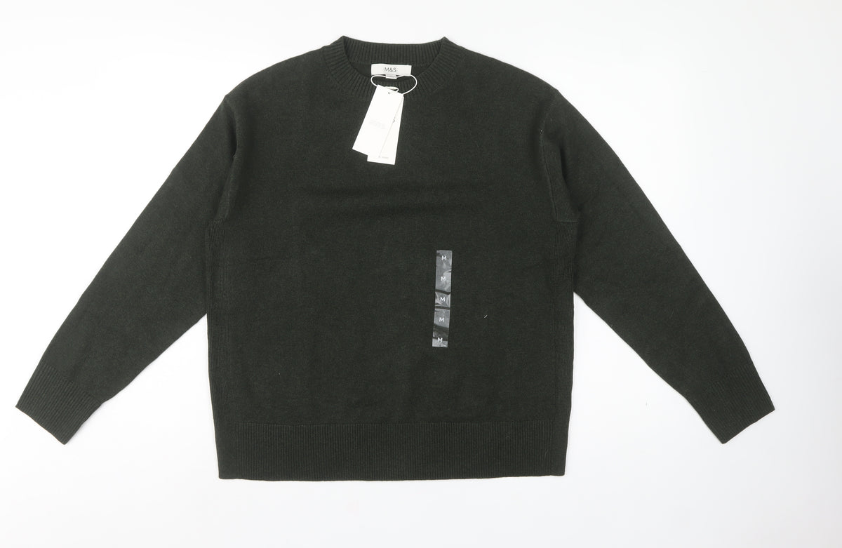 Marks & Spencer Unisex Green M Crew Neck Wool Blend Knit Jumper