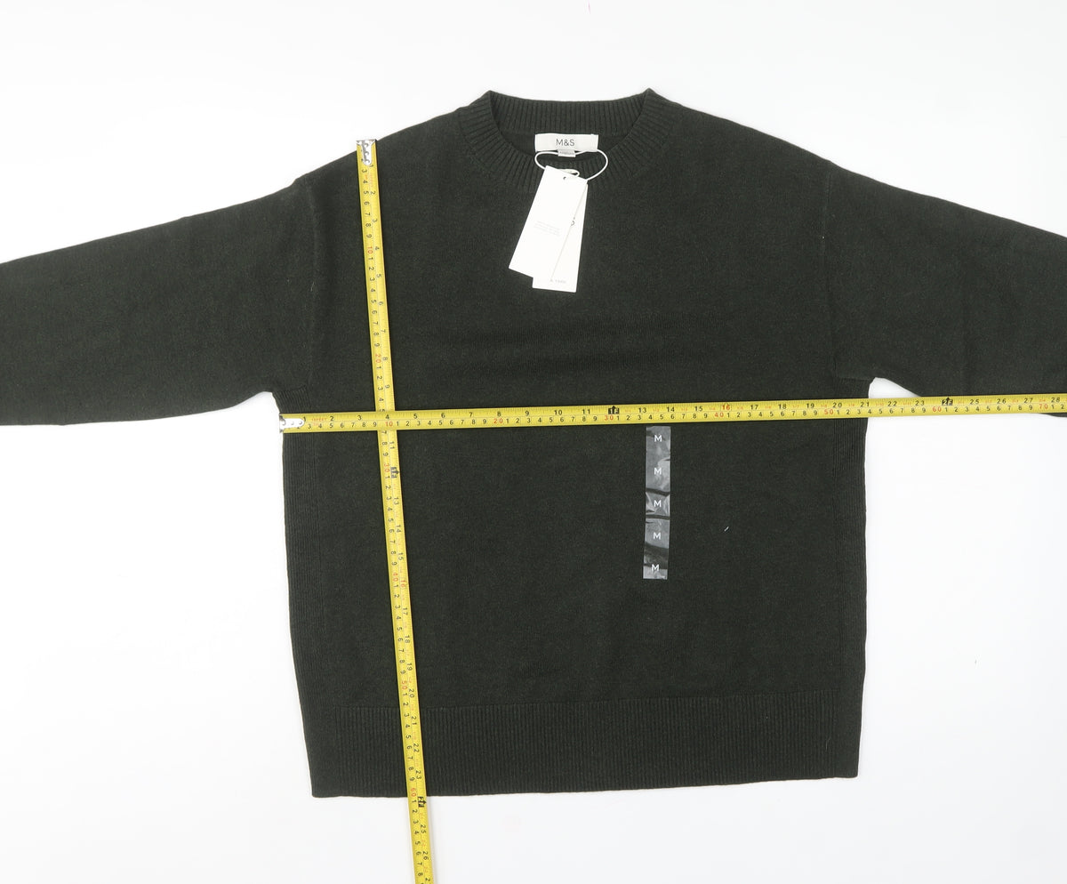 Marks & Spencer Unisex Green M Crew Neck Wool Blend Knit Jumper