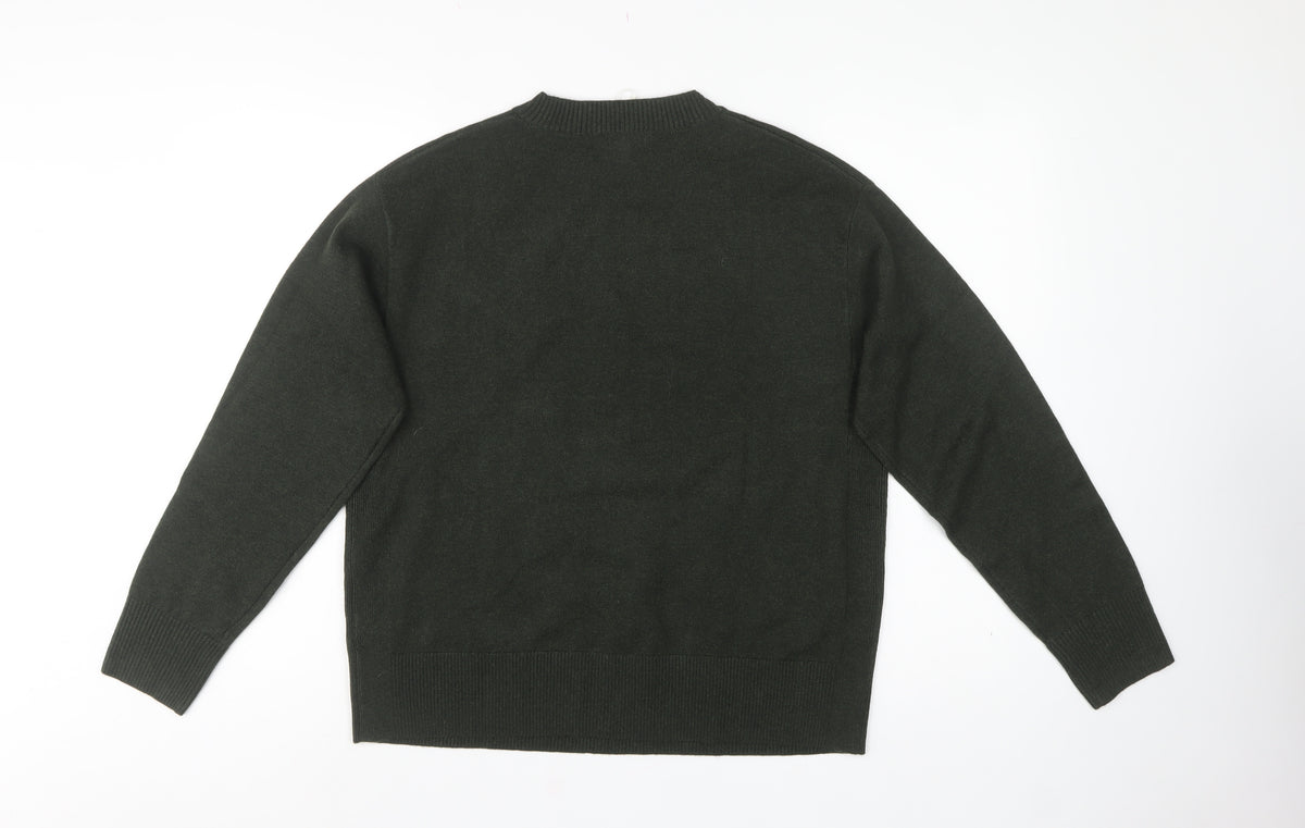 Marks & Spencer Unisex Green M Crew Neck Wool Blend Knit Jumper