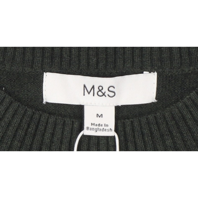 Marks & Spencer Unisex Green M Crew Neck Wool Blend Knit Jumper