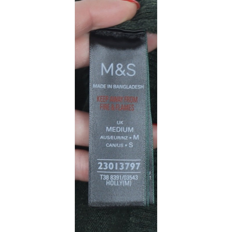 Marks & Spencer Unisex Green M Crew Neck Wool Blend Knit Jumper