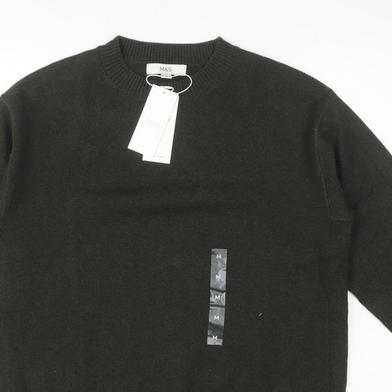 Marks & Spencer Unisex Green M Crew Neck Wool Blend Knit Jumper