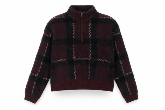 George Women’s Brown Black Check 1/4 Zip Knit Jumper Size S UK 8-10