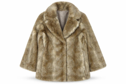 H&M Women’s Brown Faux Fur Long Coat Size 10 Lined Winter
