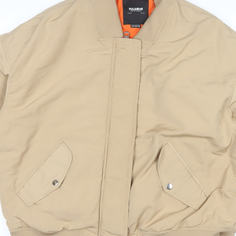 Pull&Bear Men’s Beige M Bomber Jacket Padded Full Zip