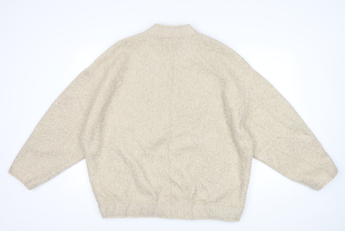 Zara Men Beige M Teddy Fleece Full Zip Stand Collar Jacket