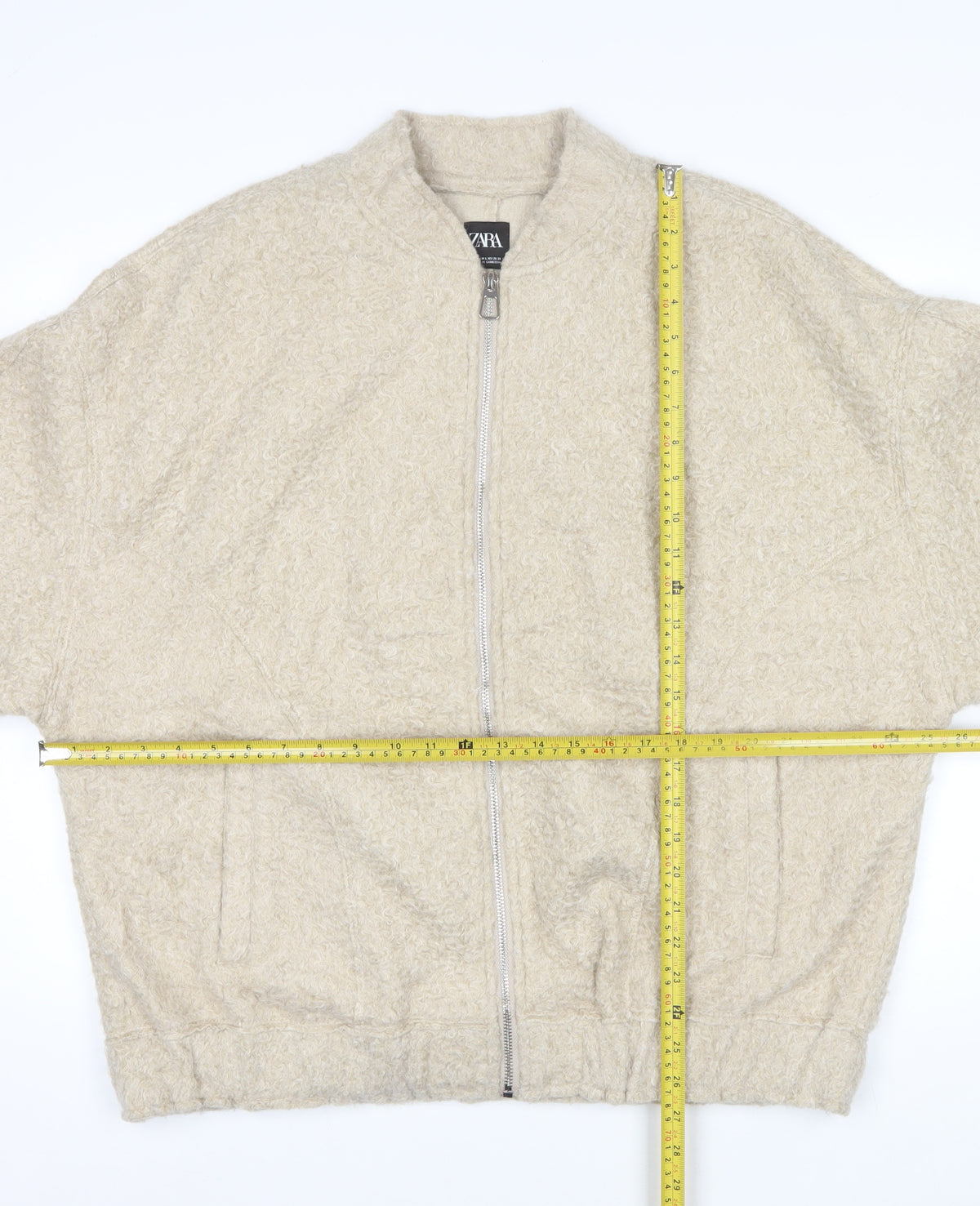 Zara Men Beige M Teddy Fleece Full Zip Stand Collar Jacket