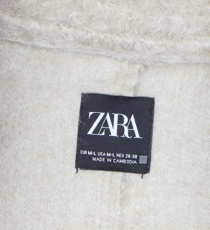 Zara Men Beige M Teddy Fleece Full Zip Stand Collar Jacket