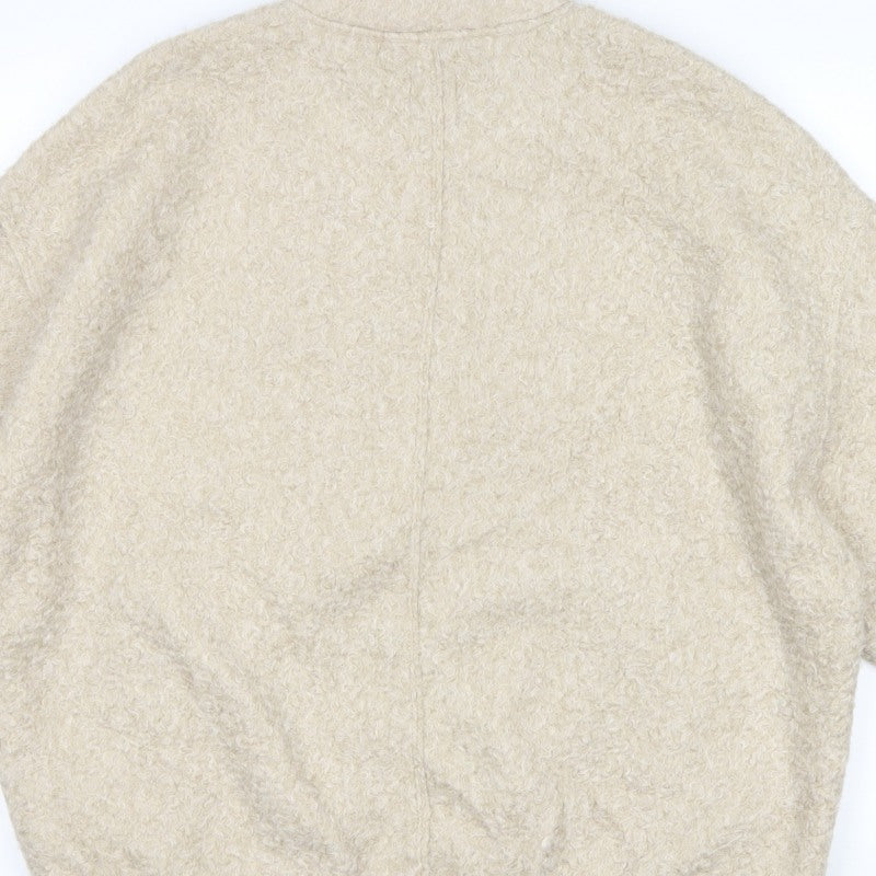 Zara Men Beige M Teddy Fleece Full Zip Stand Collar Jacket