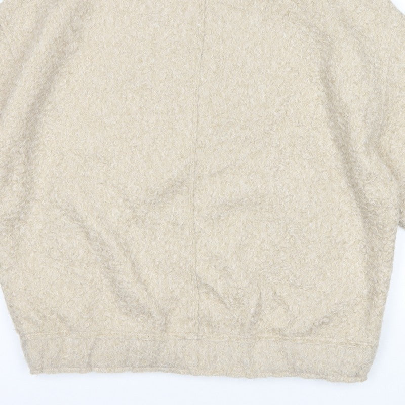 Zara Men Beige M Teddy Fleece Full Zip Stand Collar Jacket