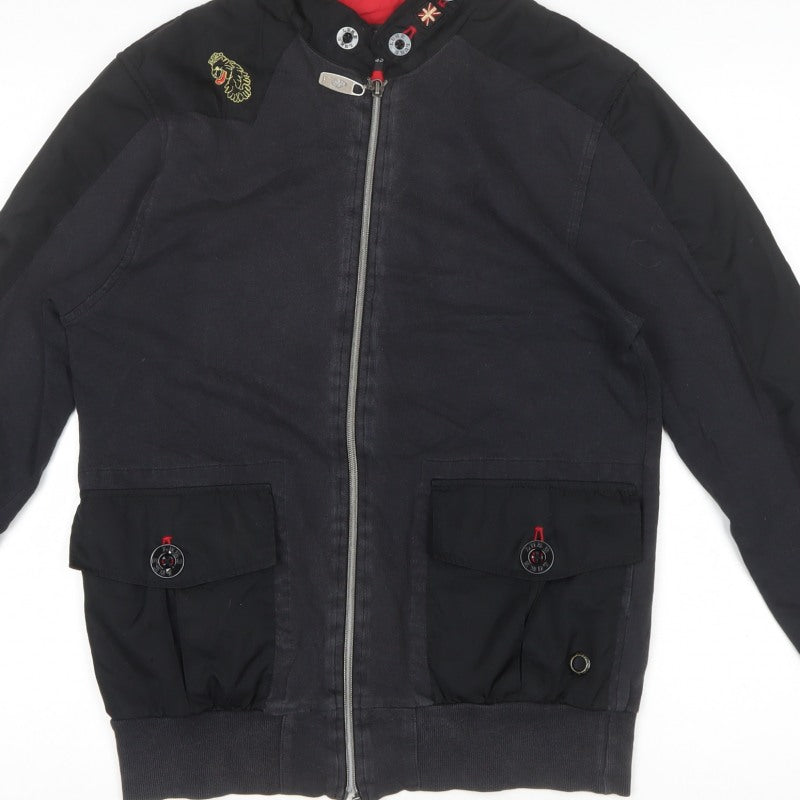 Luke Men’s Black Small Bomber Jacket Full Zip Embroidered Logo
