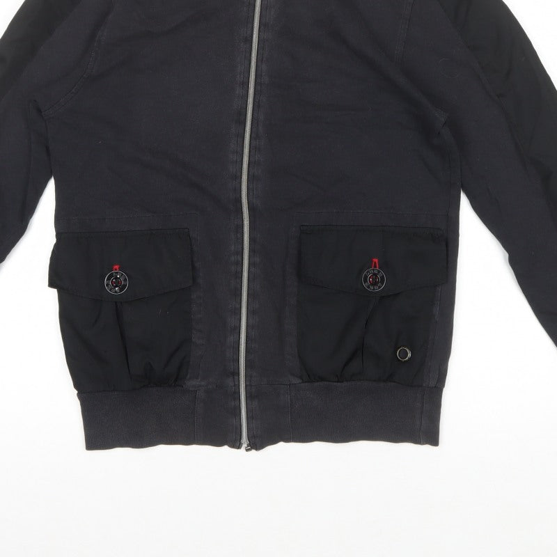 Luke Men’s Black Small Bomber Jacket Full Zip Embroidered Logo
