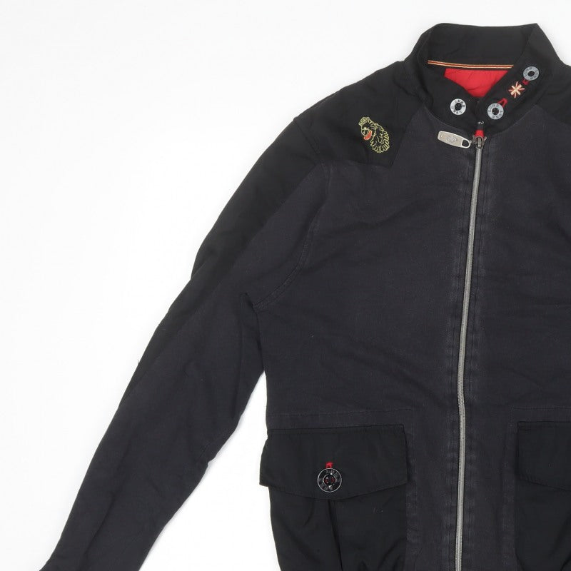 Luke Men’s Black Small Bomber Jacket Full Zip Embroidered Logo