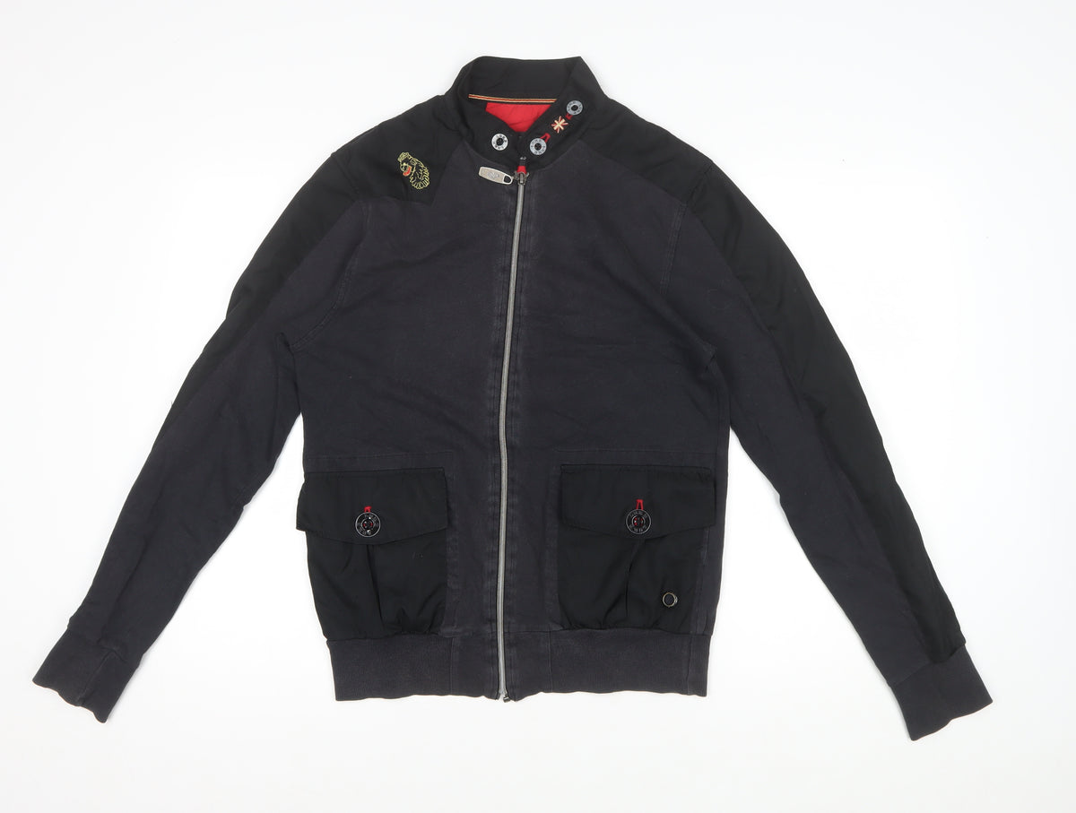 Luke Men’s Black Small Bomber Jacket Full Zip Embroidered Logo