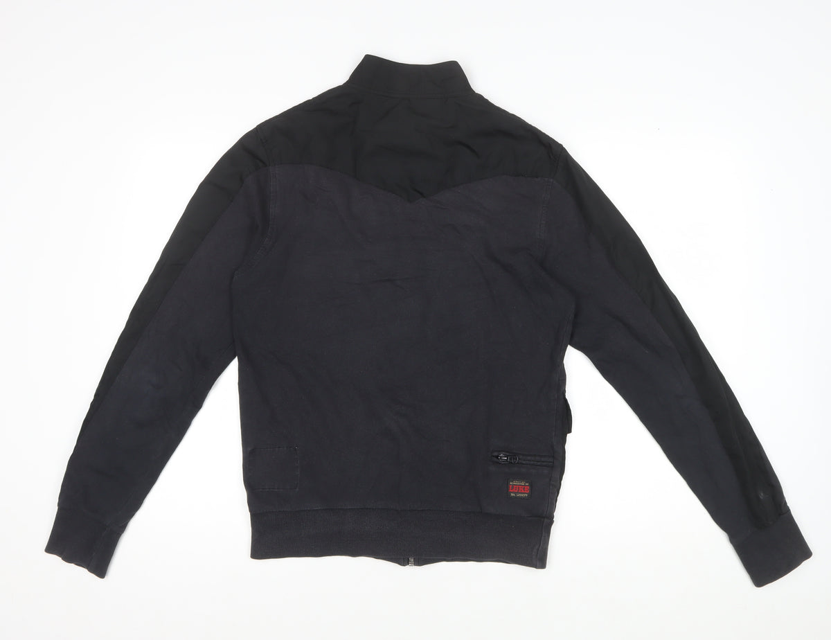 Luke Men’s Black Small Bomber Jacket Full Zip Embroidered Logo