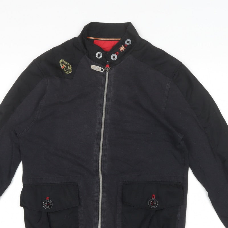 Luke Men’s Black Small Bomber Jacket Full Zip Embroidered Logo