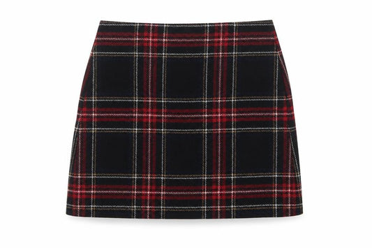Hobbs London Women Black Red UK 12 Plaid Wool Pencil Skirt