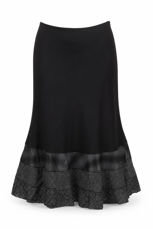 Rocha John Rocha Women Black UK 12 Long Flared Ruffle Wool Skirt