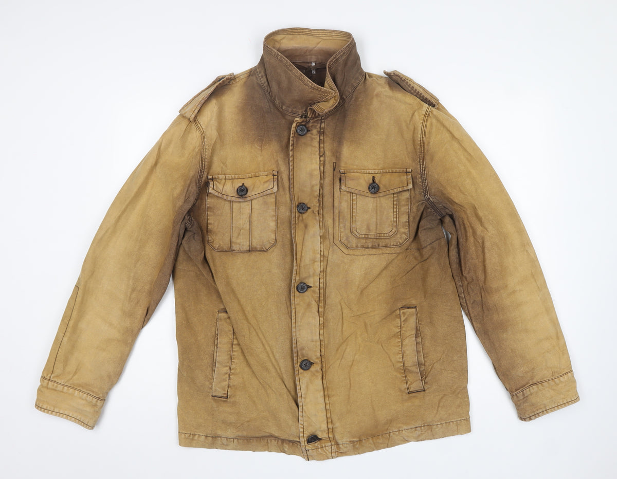 Rocha John Rocha Men's Brown M Military Cotton Button Jacket Pockets