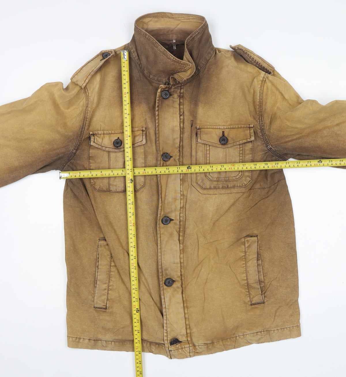 Rocha John Rocha Men's Brown M Military Cotton Button Jacket Pockets
