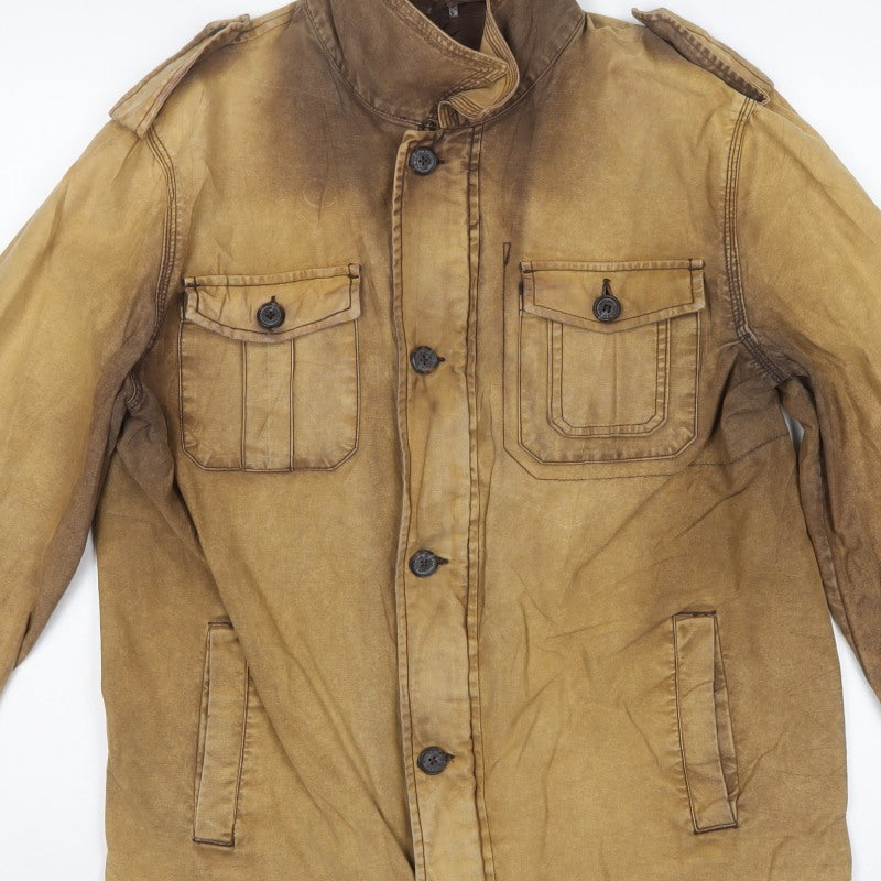 Rocha John Rocha Men's Brown M Military Cotton Button Jacket Pockets