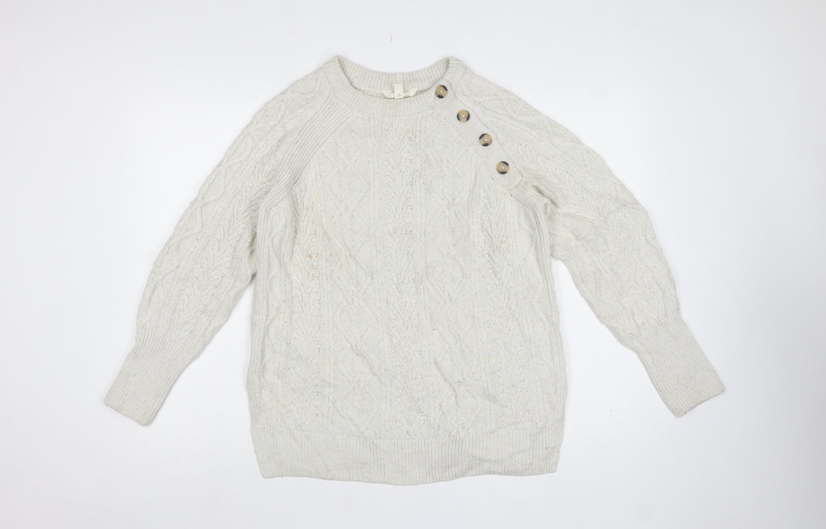 Per Una Women’s Ivory Cable Knit Shoulder Button Jumper UK 8