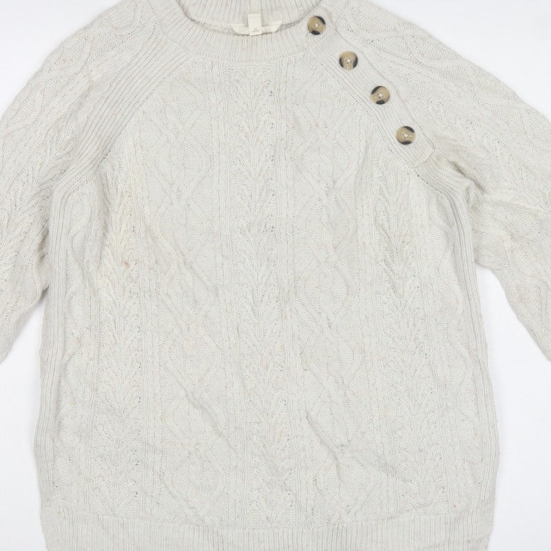 Per Una Women’s Ivory Cable Knit Shoulder Button Jumper UK 8