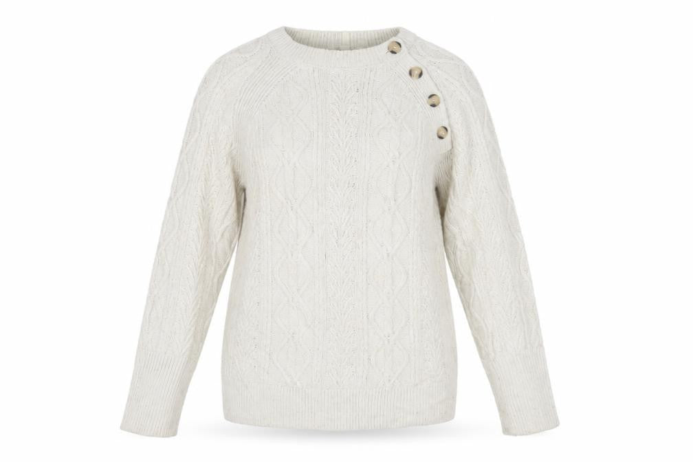 Per Una Women’s Ivory Cable Knit Shoulder Button Jumper UK 8