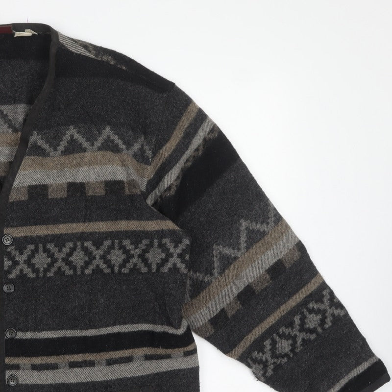 Rodrigo Men’s Black Aztec Geometric Knit Button Cardigan Size L