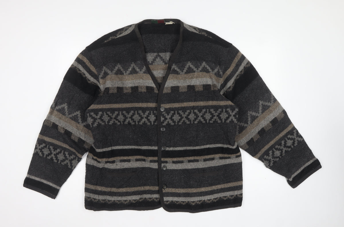 Rodrigo Men’s Black Aztec Geometric Knit Button Cardigan Size L