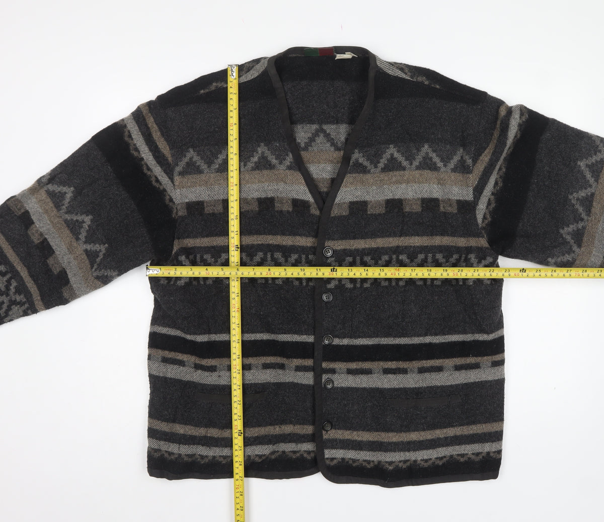 Rodrigo Men’s Black Aztec Geometric Knit Button Cardigan Size L