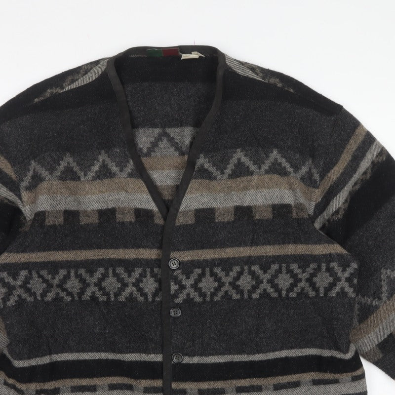 Rodrigo Men’s Black Aztec Geometric Knit Button Cardigan Size L