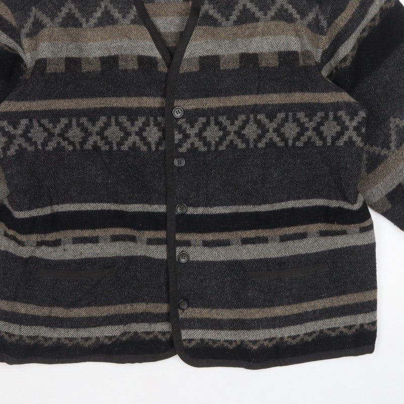 Rodrigo Men’s Black Aztec Geometric Knit Button Cardigan Size L